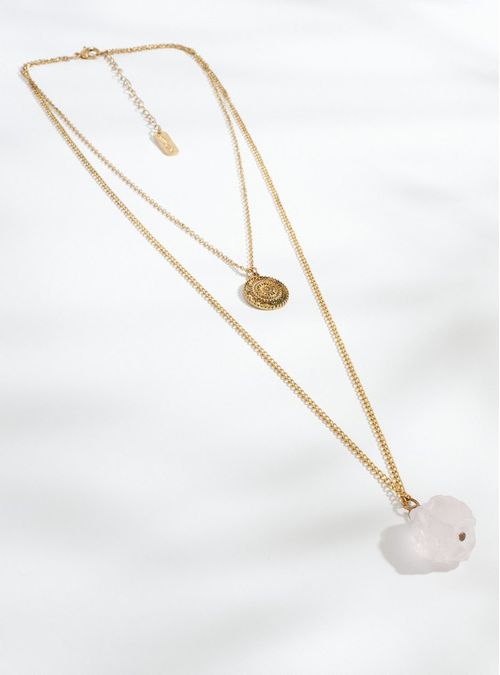 Collar Capas Monedas y Piedra Oro