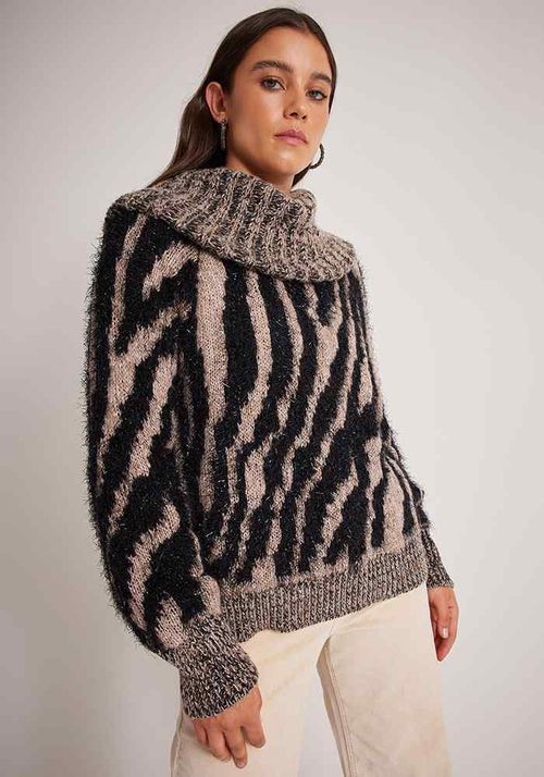 Sweater Cuello Doble Y Jacquard