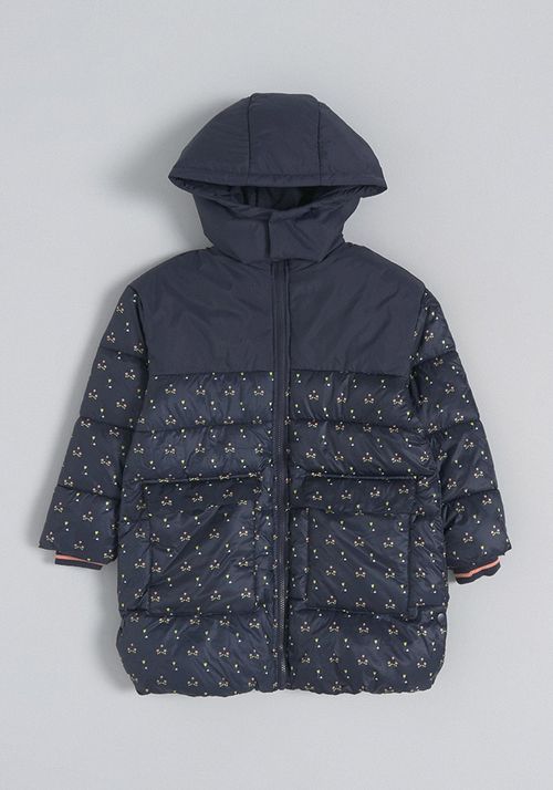 Parka Larga Estampada Y Con Capucha