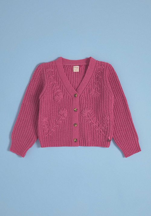 Chaleco Chenille Con Flores Bordadas Abotonado