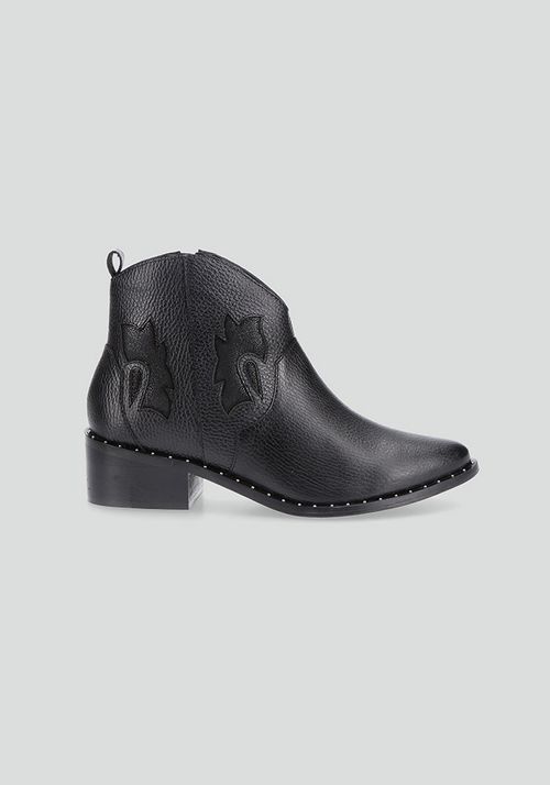 Botin De Cuero Con Detalles Metalizados Mujer