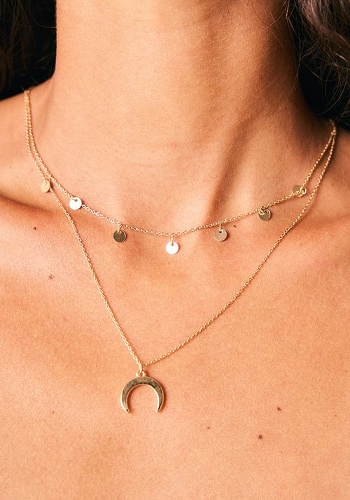 Collar metalizado monedas y detalle luna