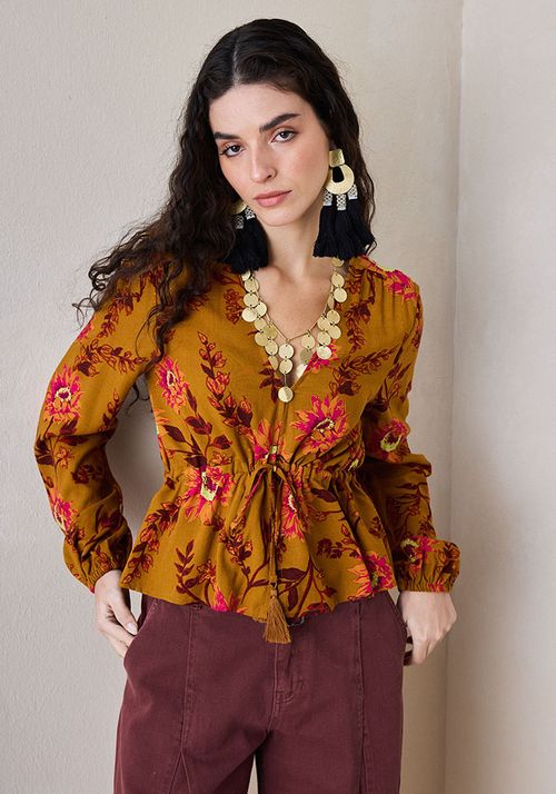 Blusa Estampado Y Broches Delantero