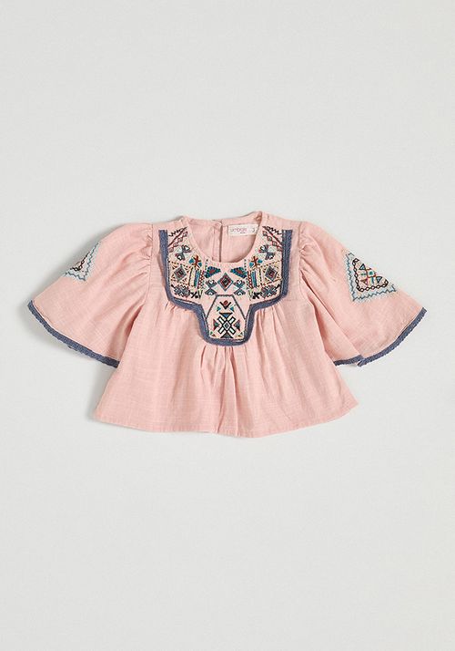 Blusa Blusa India Bordada Y Tela Texturizada