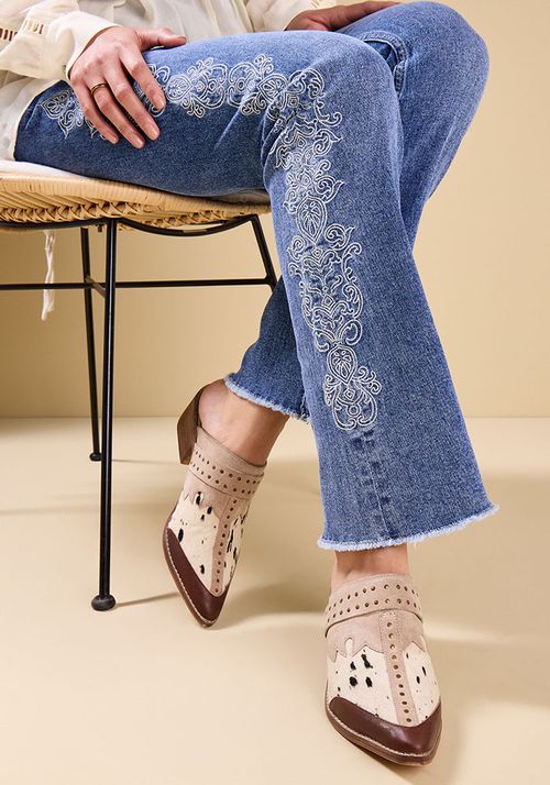 Babucha Puntilla de Cuero Textura Mujer