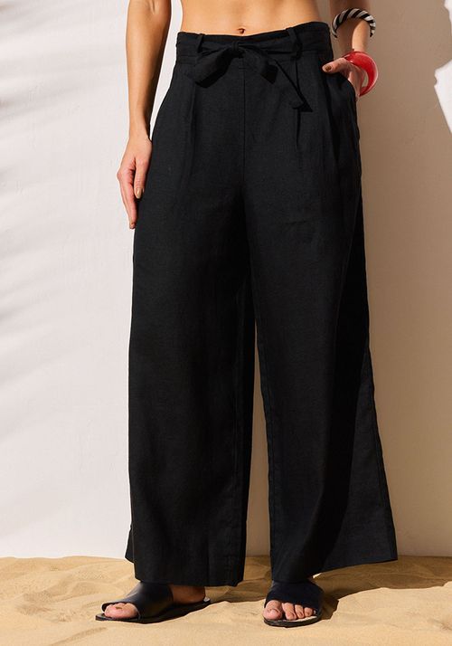 Pantalón lino pretina elasticada y lazo
