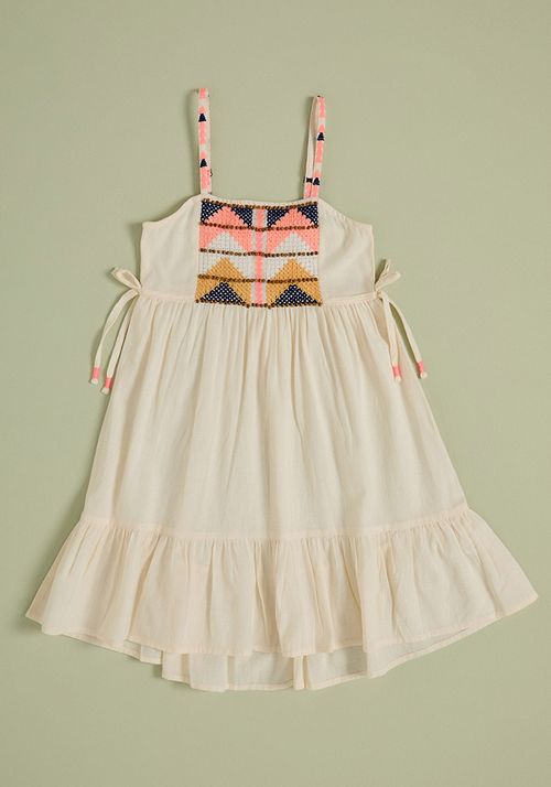 Vestido Vestido India panal de abeja y bordados flúor