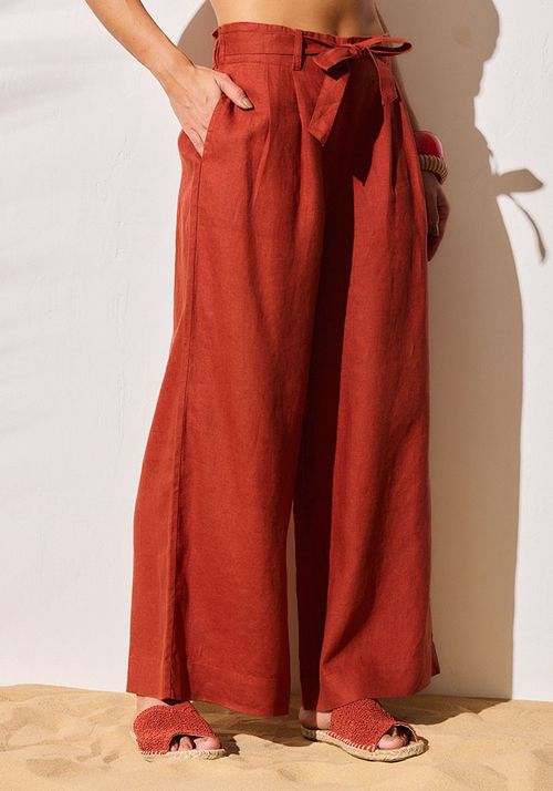 Pantalón lino pretina elasticada y lazo