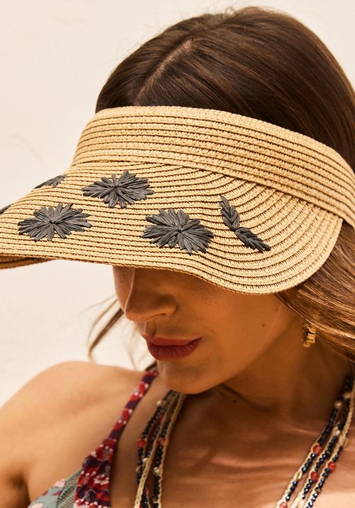 Sombrero Visera Playa Con Bordado De Flores