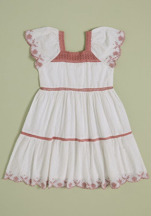 Vestido textura Indiacon aplicaciones en broderie