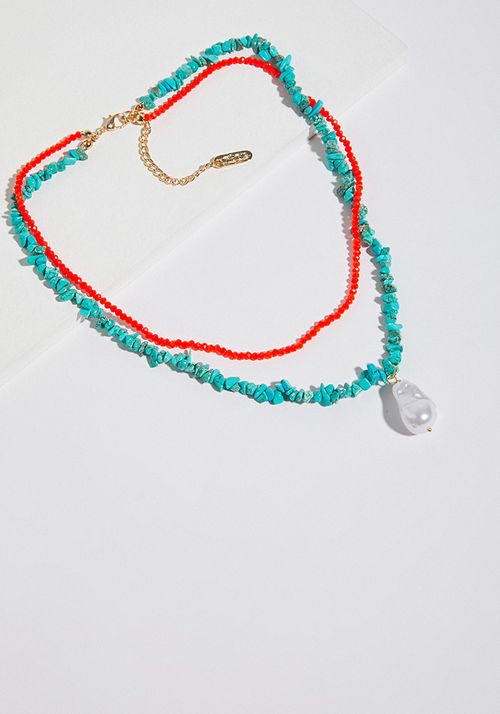 Collar doble más colgante de perla