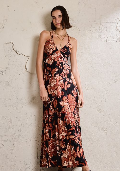 Vestido estampado con fruncido en escote