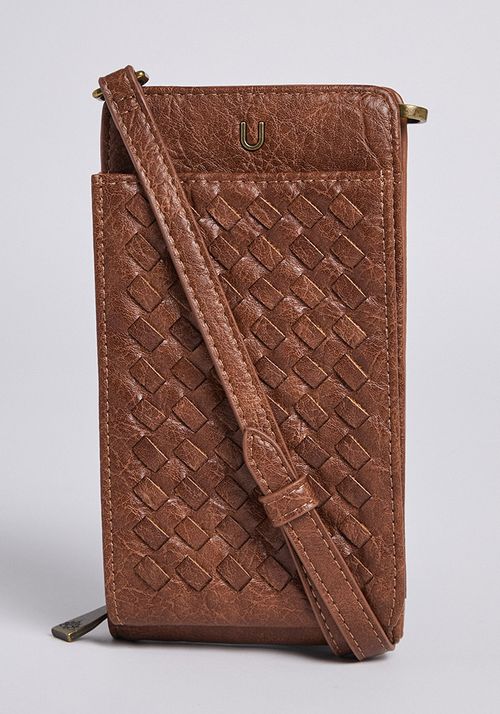 Cartera porta celular con PU entramado