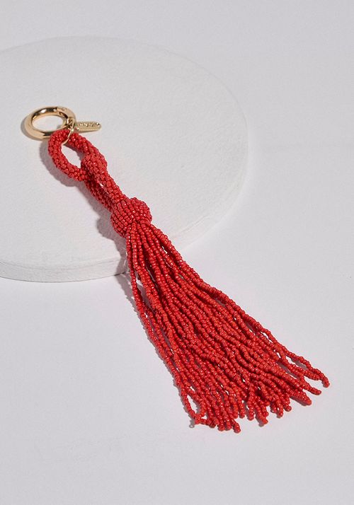 Llavero pompon tejido de mostacillas