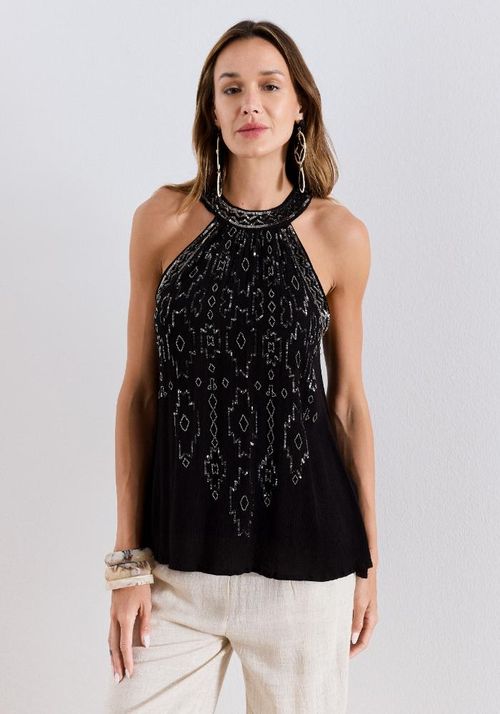 Blusa Bordada Con Lentejuelas