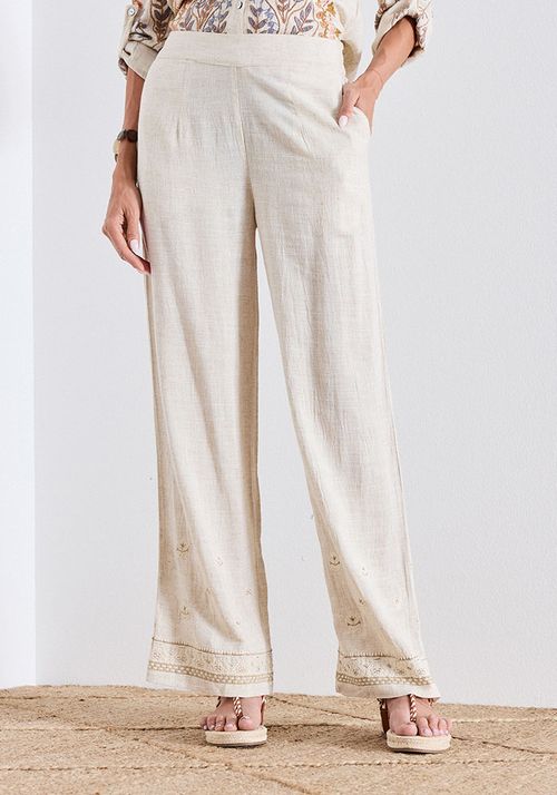 Pantalón Bordado En Basta