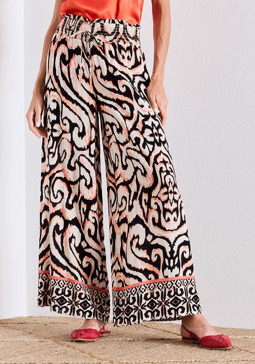 Pantalón Estampado, Bordado y con Detalle de Pompón