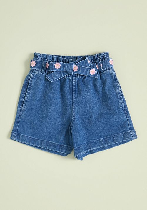 Short Denim con Elástico en la Cintura y Cinturon Bordado
