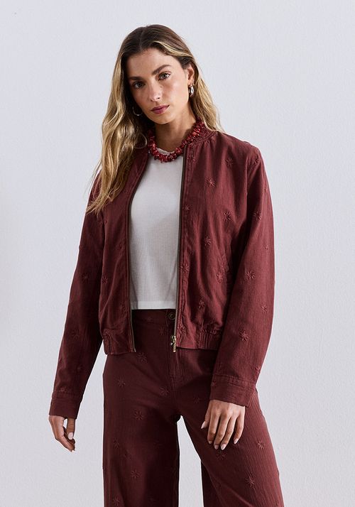 Chaqueta full bordada con flores a tono