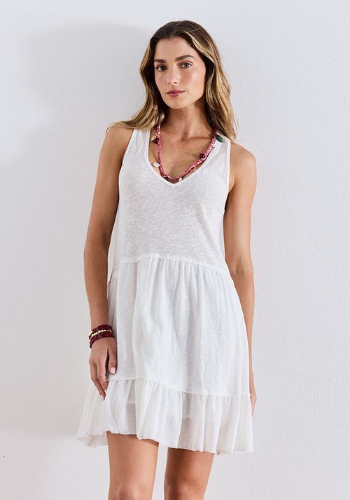 Vestido moda elasticado look oversize y volantes