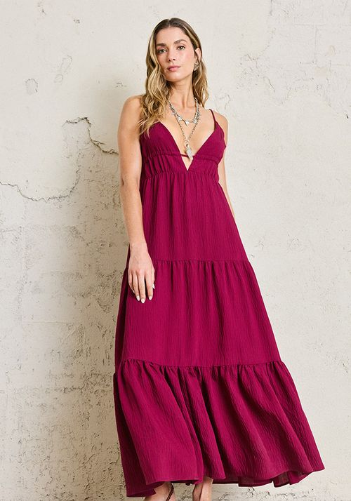 Vestido maxi look seda crepé