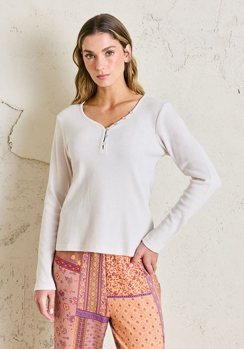 Polera Pijama armalo textura waffle con botones