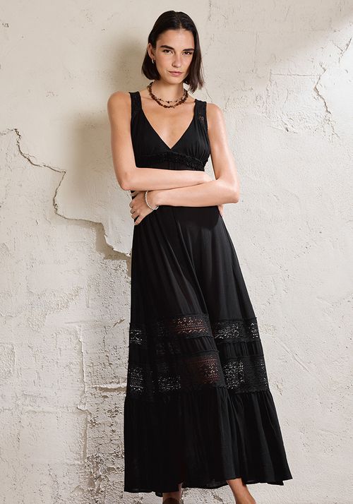 Vestido con aplicación de encaje de algodón