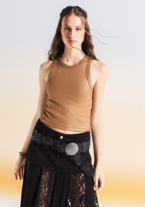 Polera sin mangas estampado folia brillantes