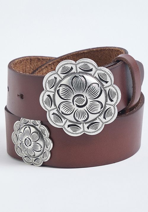 Cinturón de cuero con hebilla en forma de flor cuero