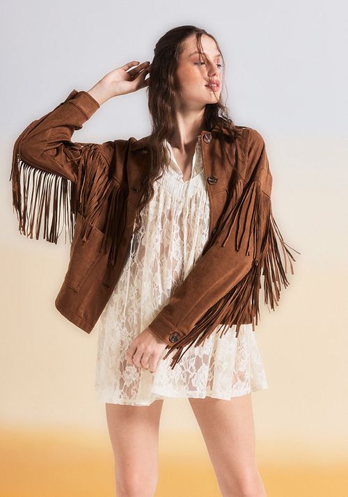 Chaqueta Look Cuero con Flecos Largos