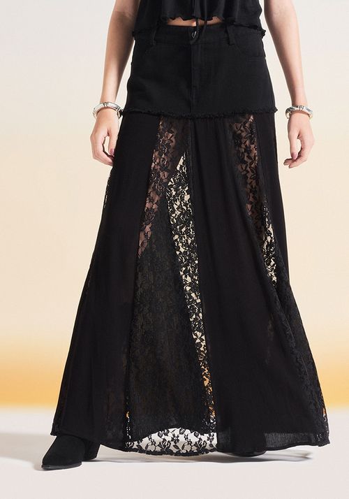 Falda Maxi Festival con Encaje y Denim