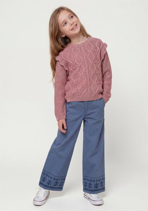 Pantalón Marine Wide Leg Bordado Tribal