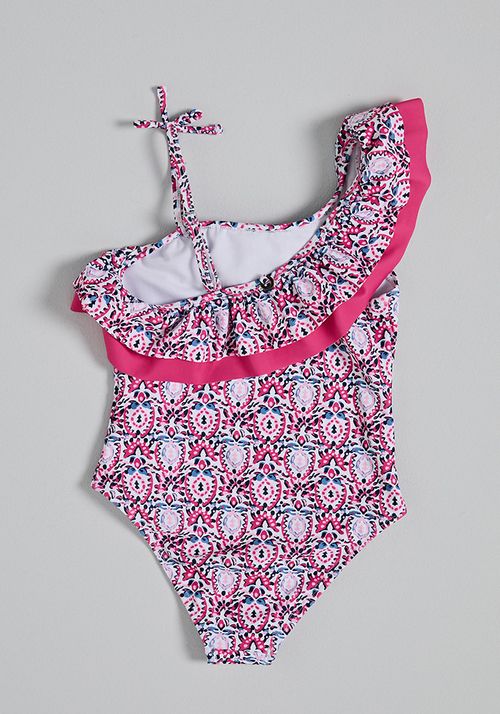 Traje de Baño un hombro con dos vuelitos full estampado