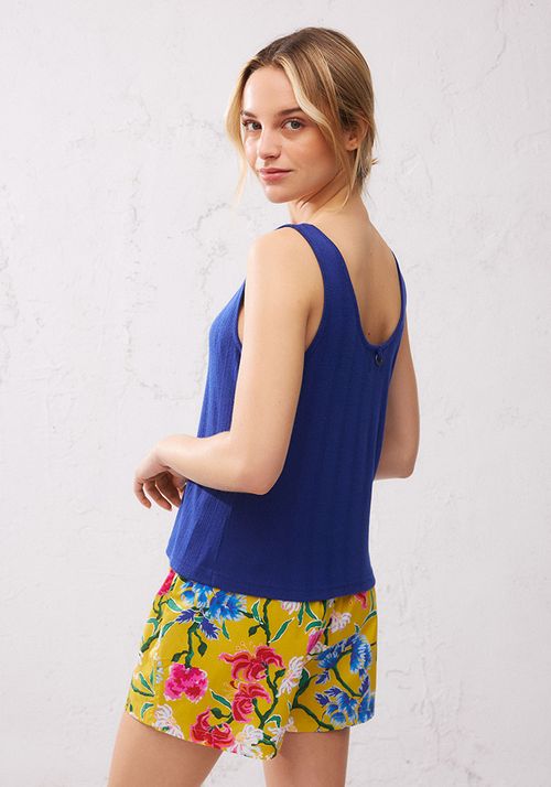 Pijama top tela elasticada jacquard short plano full print