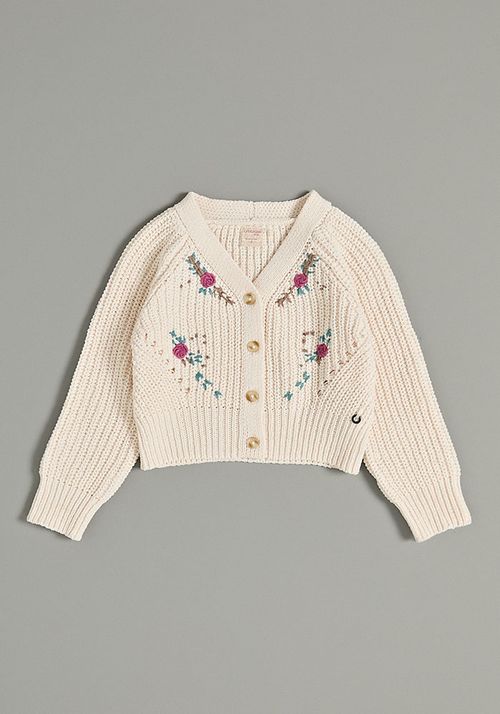 Chaleco Chenille Cuello V Y Flores Bordadas